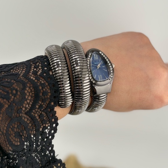 Serpenti Wrap Bracelet Watch – Black-Gray Tone / Dark Blue Dial ✨ main image 13